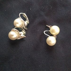 Crown Trifari and RMN Faux Pearl Clip-on Earrings